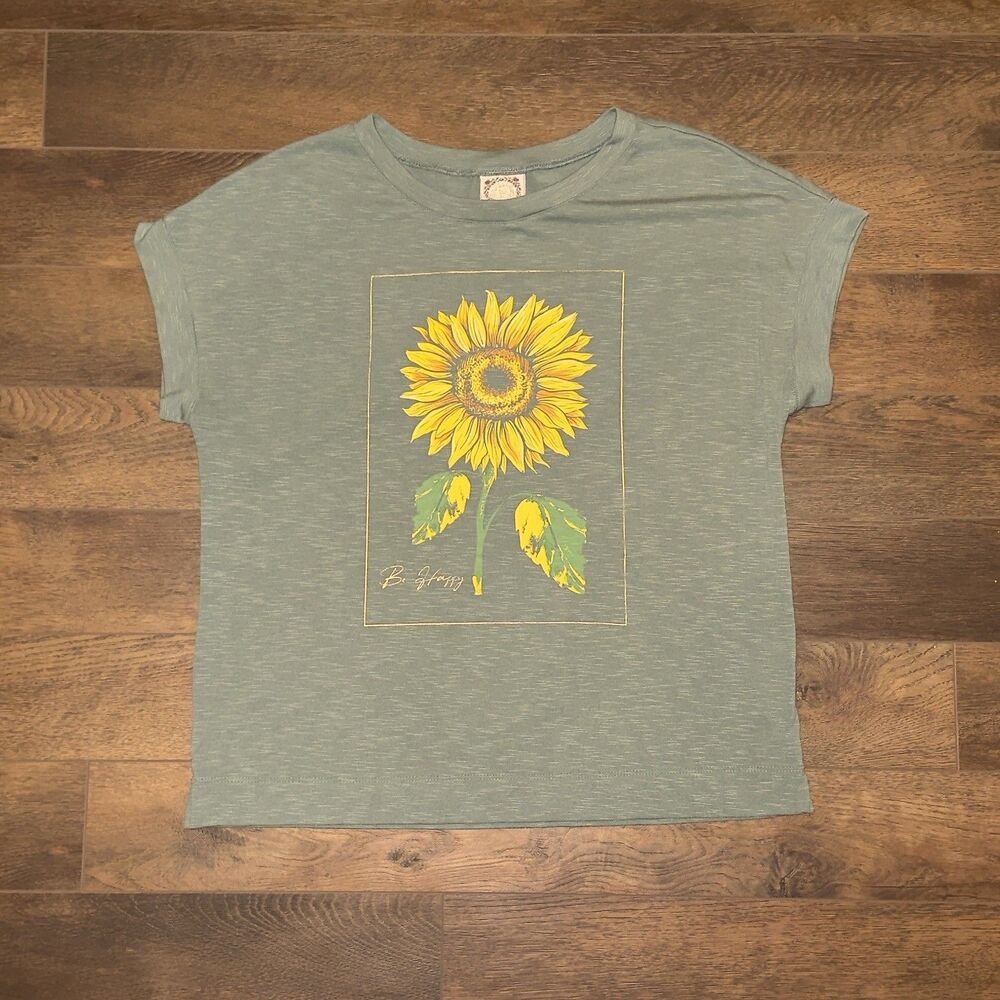 TruSelf Women's Green Sunflower Top Sz Large